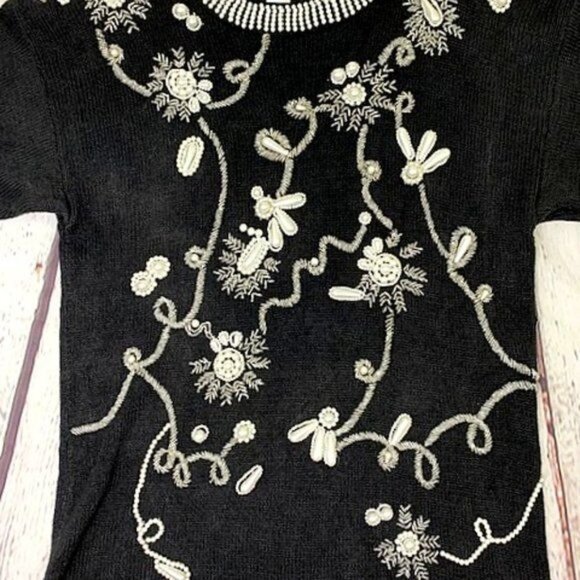 VINTAGE LISA ASHLEY ORIGINALS PEARL BEADED SWEATER - M - Picture 3 of 5